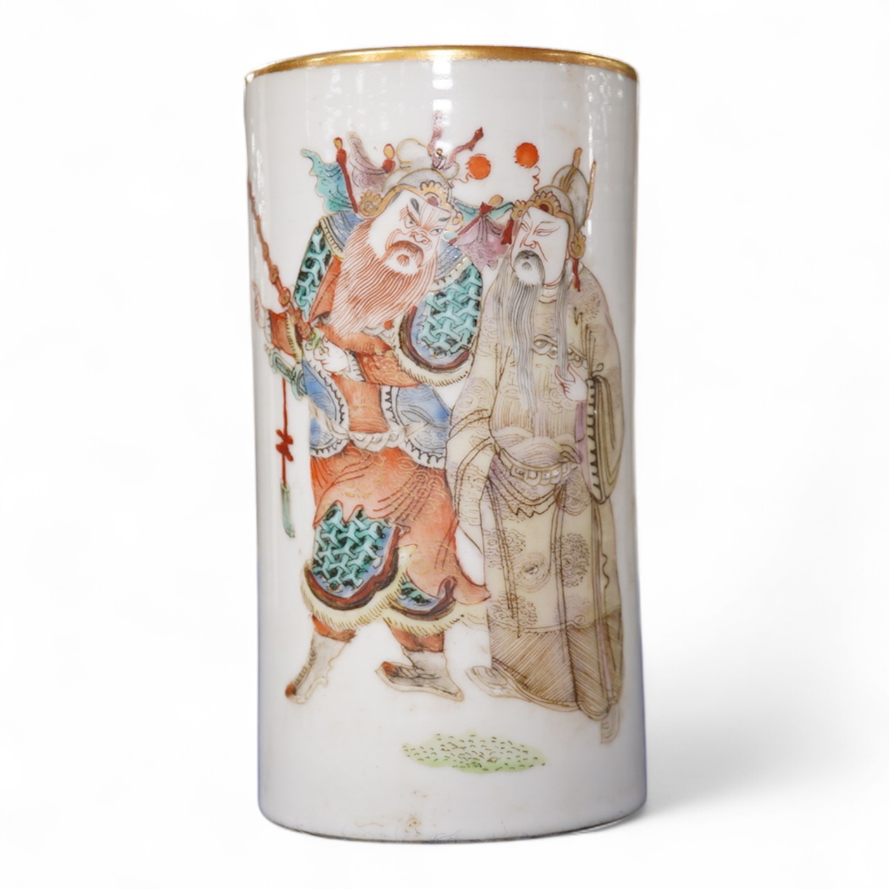 A Chinese cylindrical spill vase, Tongzhi period, 12cm high. Condition - good